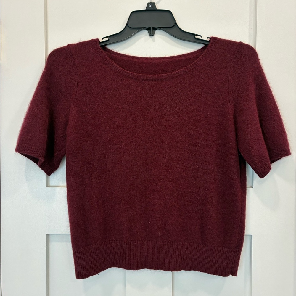 DVF Burgundy Short Sleeve Cashmere Sweater